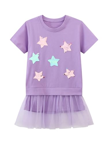 Image of HILEELANG Little Girl Short Sleeve Dress Easter Cotton Casual Applique Tunic Shirt Dresses