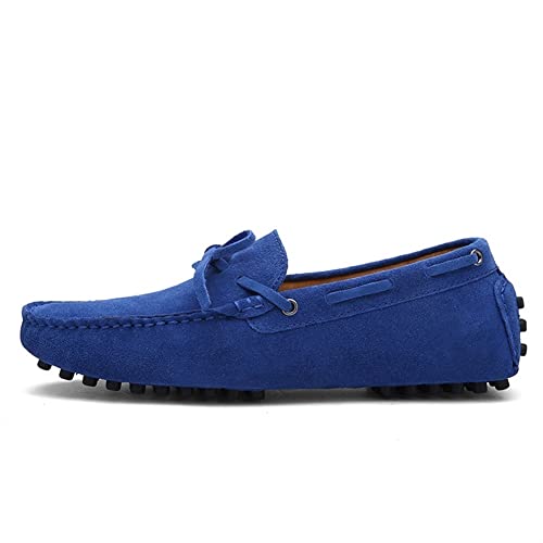 Loafers for Men Boat Shoes Genuine Leather Stitching Details Round Toe Suede Vamp Lightweight Anti-Slip Flexible Classic Casual Slip-ons(Royal Blue,10 M US)2