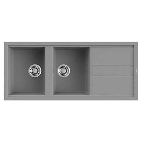 Elleci LGB50048 Best 500 Lavello Granitek Gocciolatoio reversibile 2 Vasche 116 cm Grigio cemento