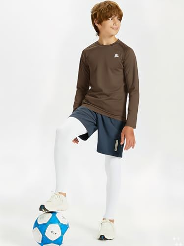 Image of DEVOROPA Youth Boys Compression Shirt Long /Short Sleeve Football Baseball Undershirt Quick Dry Kids Sports Baselayer Crewneck