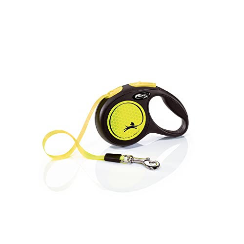 Croci Flexi New Neon Tape, Guinzaglio per cani allungabile riflettente, taglia XS fino a 12 kg, lunghezza 3 Metri, Nero e giallo