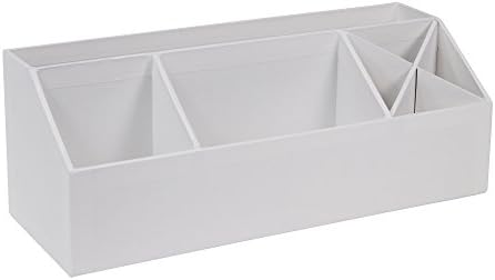 Bigso Box of Sweden Desk Storage Organiser with 4 Compartments - Stationery Storage for Notes, Paperclips, Pens etc. - Pen Holder Made of Fibreboard and Paper in Linen Look - Grey