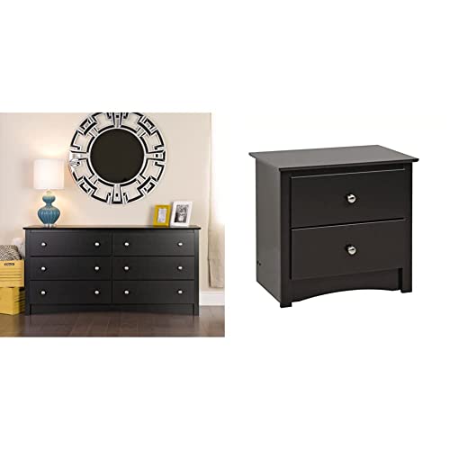 Image of Sonoma 6 Drawer Double Dresser for Bedroom, Black & Sonoma 2-Drawer Nightstand, Black