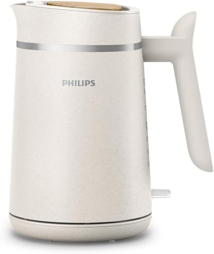 Philips Eco Conscious Edition Kettle 5000 Series, 100% Bio-based plastics*, 1.7 L Capacity, Cordless + 360° Pirouette Base, Silk White Matt Finish, (HD9365/11)