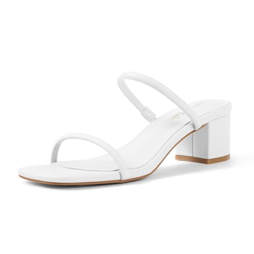 Image of Shoe'N Tale Strappy Heels for Women Square Open Toe Two Strap Low Block Heel Slip on Dressy Sandals Shoes