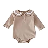 Baby Romper Bodysuits for Girls Soft Cotton 𝗢ne-Pieces Long Sleeve Rompers Newborn Doll Collar (Khaki, 0-3 Months)