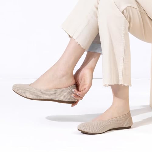 Image of Frank Mully Women's Ballet Flat Shoes Knit Dress Shoes Round Toe Slip On Ballerina Flats for Woman Low Wedge Comfort Soft