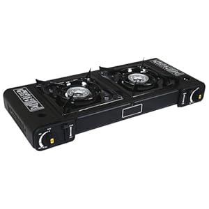 Portable Double Gas Cooker Stove – For Outdoor Camping, Hiking, Fishing, Skiing Trips, Caravan & BBQ, Party | Premium Burner, Automatic Ignition & Heater Control, EN417 Compliant – Black Grill