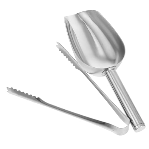 Unomor Space-saving Ice Tongs and Spoon Stainless Steel Scoop for Ice Candy Grains Household Use Dishwasher Safe