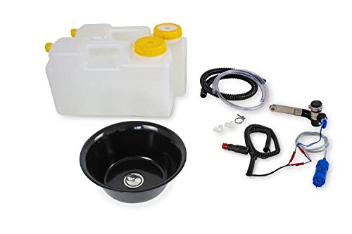 Wasseranlage Imbisswagen Verkaufsanhänger Campingküche 12v Bausatz Spüle Schwarz 28cm (280mm) / Dunkel/Barwig Schwarz/chrom Raumsparkanister 12L (ad-ideen)