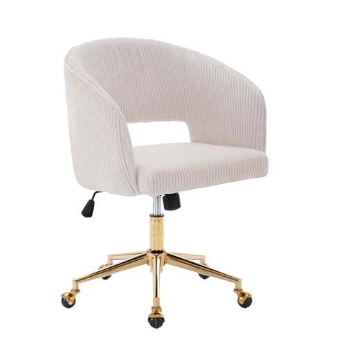 Home Office Swivel Chair Beige Corduroy Gold Base