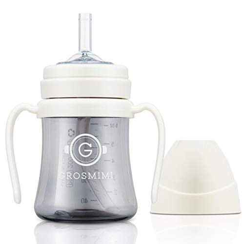 Image of GROSMIMI Spill Proof no Spill Magic Sippy Cup with Straw with Handle for Baby and Toddlers, Customizable, PPSU, BPA Free 6 oz (White)