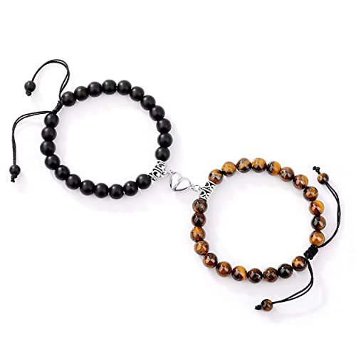 Pulsera magnética de atracción mutua para parejas, pulsera de cuentas, las mejores pulseras a juego, joyería de relación para amantes, regalo para mujeres y hombrescaja de regalo (jade /black) Cover