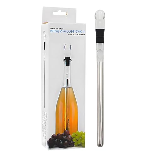 Enfriador de vino - Barra de enfriamiento para botellas de vino, varilla de enfriamiento para amantes del vino | Enfriador portátil de vino de acero inoxidable, con tapón de vino y vertido