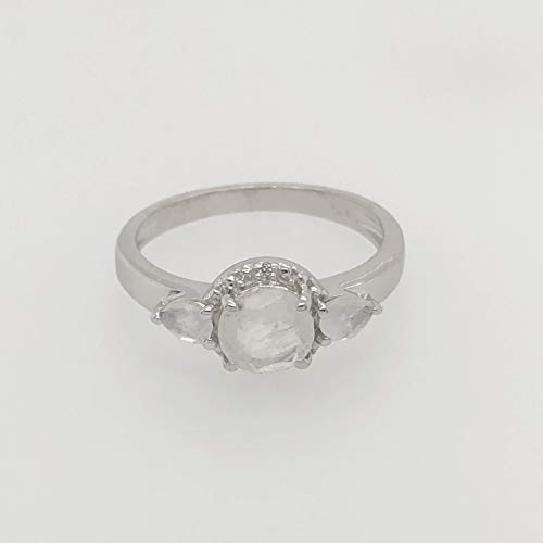 Genuine Rainbow Moonstone, White Diamond 925 Sterling Silver Engagement Ring Size 5, 6, 7, 8, 9 #TOP7