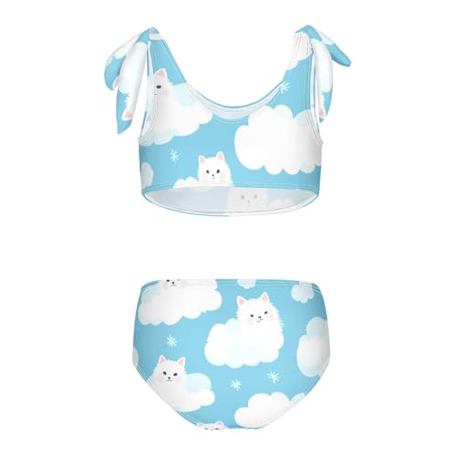 KLL Cats with Cute Clouds Pattern with Blue Sky Girls 2 Pieces Bikini Sets Beach Bathing Suit Swimwear Adjustable Strap2