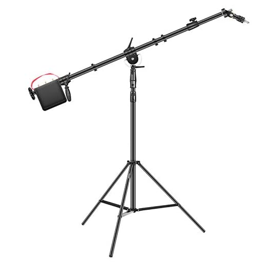 Neewer Fotoljusstativ med Pro Boom Arm, 89 tum/225 cm stativstativ med 98 tum/250 cm tvärstång och tom sandväska för Monolight Strobe softbox och annan fotograferingsutrustning, ladda upp till 10 kg