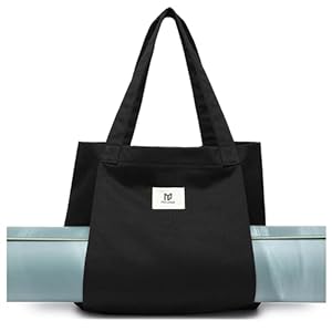 Moyaqi Canvas Tote Bag with Yoga Mat Carrier Pocket Carryall Shoulder Bag for Office, Workout, Pilates, Travel, Beach and Gym