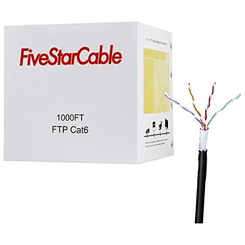 FiveStarCable 1000Ft Cat6 Foiled Twisted Pair FTP Outdoor Shielded 23AWG Outdoor Rated 350MHz ETL Listed Bulk Ethernet Router LAN Cable Black for Fast and Gigabit Ethernet Cover