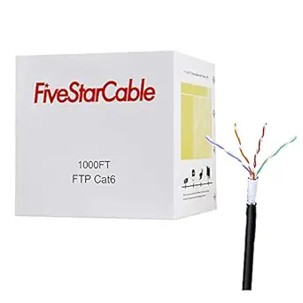 1000Ft Cat6 Outdoor Shielded Ethernet Cable - 23AWG, 350MHz, UV Resistant, FTP, ETL Listed - Black Bulk LAN Cable