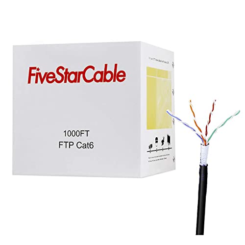 FiveStarCable 1000Ft Cat6 Outdoor Shielded Ethernet Cable - 23AWG, 350MHz, UV Resistant, FTP, ETL Listed - Black Bulk LAN Cable for Gigabit Ethernet, Router, and Network Installations by FiveStarCable - Used condition - US$80.46