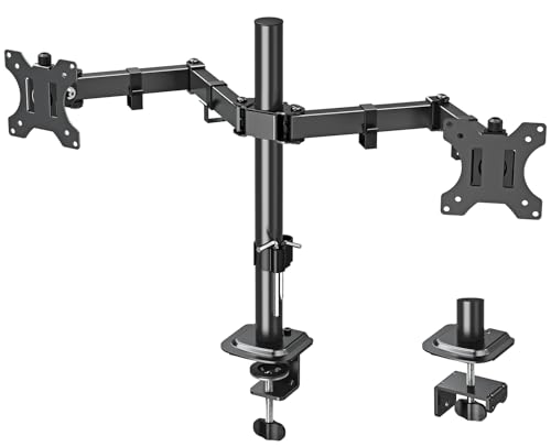 ELIVED Dual Monitor Arms for 13-32 inch LED LCD Screens, Flat/Curved, VESA 75/100mm, Adjustable Height, Tilt & Swivel, Up to 8KG, EV002