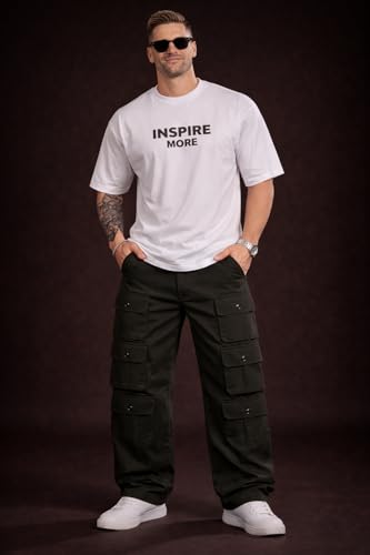 Image of Wear lusso 10 Pocket Cargo Pants for Men | Cotton Twill Fabric | Regular Fit Utility Cargo Trousers | Casual Streetwear Bottomwear