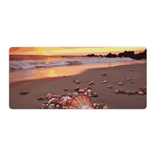 Grand tapis de souris de jeu antidérapant motif coquillages coucher de soleil pour bureau stable