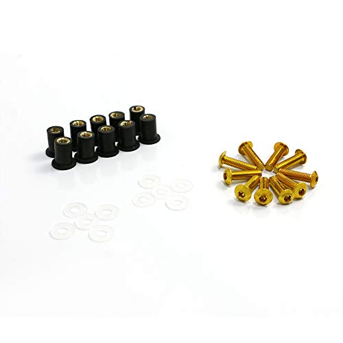 COPART M5 15mm Fairing Bolt Kit Screws Nuts Washers Mounting Kits for Motorcycle Windshield Windscreen Body Work,Yellow