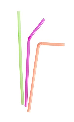 Evriholder Flexi-Strawz® Disposable Straws for Drinking, Flexible Straws for Parties, Straws for Kids and Adults Neon, 100-Pack, Set of 3