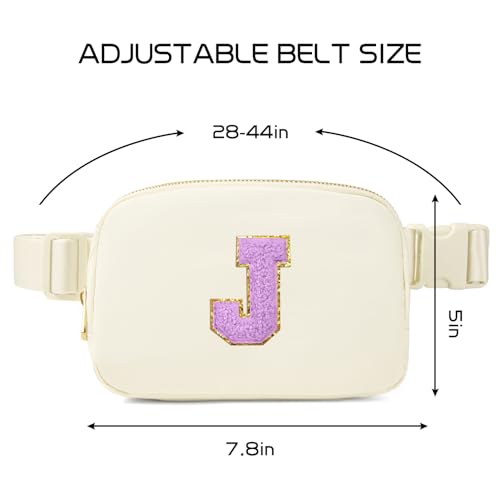Image of Gitus Gifts for 8 9 10 11 12 Year Old Girls Belt Bag Fanny Pack Crossbody Bags with Initial Letter Patch Cute Stuff Birthday Gifts for Teen Girls Women Personalized Trend Stuff (Ivory-J)