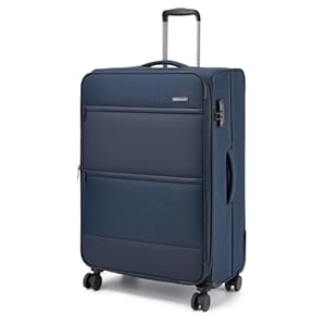 British Traveller Erweiterbarer Koffer Groß, 100L Stoff Reisekoffer mit Volumenerweiterung, 4 Rollen Koffer Trolley mit TSA Schloss, 79.5x49x32.5 cm (Blau)