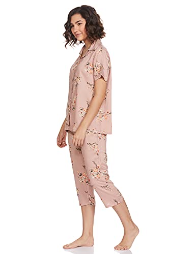 Image of Longies Women's Rayon Pyjama Night Suit Regular Capri Set (LCHSV001 Cream008 L)