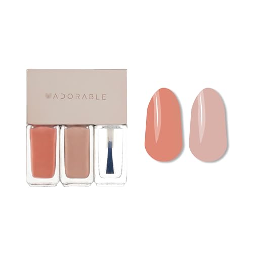 Pluchke Peel-Off Vegan Nail Polish 3pc Set – Peach & Pale Peach + Clear Top Coat | Halal, Water-Based, Breathable, Non-Toxic, 0.51 fl oz