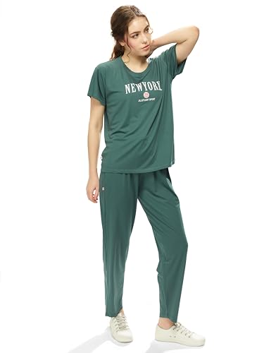 Image of WEET Printed Round Neck Half sleeves Co-ord set Tracksuit For Women
