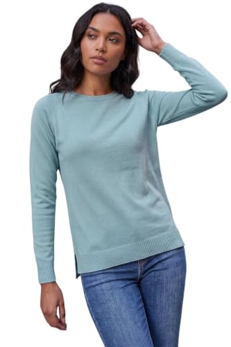 Image of Roman Soft Jumper for Women UK Ladies Winter Autumn Sweater Knit Knitwear Round Crew Neck Top Plain Lightweight Comfy Long Sleeve Split Hem Everyday Daywear - Steel Blue - Size 12