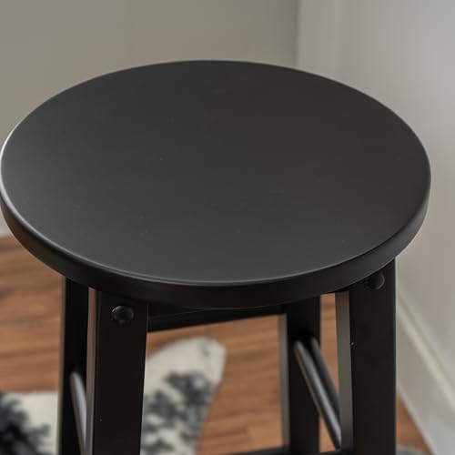 Image of Linon Zeke Black Solid Wood Backless Round Barstool with 29 inch Seat Height