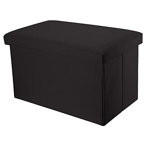 INTIRILIFE Puff Baúl Plegable 49x30x30 cm in Negro Diamante - Taburete Almacenaje Tapizado de Textil Tela Óptica Lino per Almacenamiento y Reposapiés - Asiento Silla Tejido Banqueto