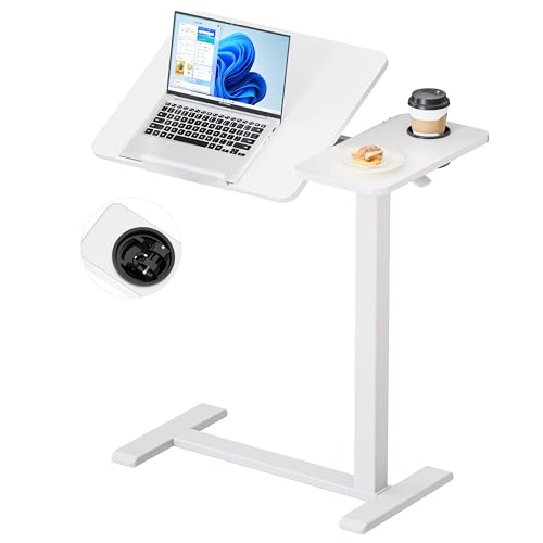Image of BZIUM Overbed Bedside Table with Hidden Wheels, Adjustable Medical Tilt Top Hospital Bed Table Over The Bed, Rolling Desk Mobile Standing Desk (31.5x15.8, White)