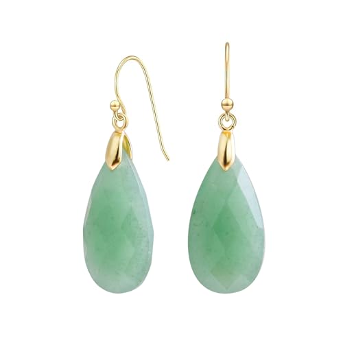 Crystal Earrings, Amethyst rose quartz labradorite Crystal Earrings 925 Sterling Silver Fish Hook, 14k Gold Plated Teardrop Gemstone Dangling Earrings for Lady. (Green Aventurine)