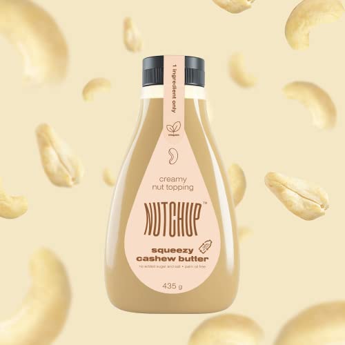 NUTCHUP | Die erste gepresste Cashewbutter | Leckeres Cremiger Nussbelag, Nuss-Topping | Soße für Pfannkuchen, Waffeln, Eiscreme, Pizza | 435g Flasche (Cashew)