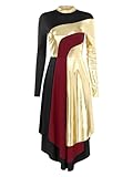 Winnrchan Choir Liturgical Dancewear for Women Long Sleeve Metallic Contemporary Dance Costumes Praise Dance Tunic Black X-Large