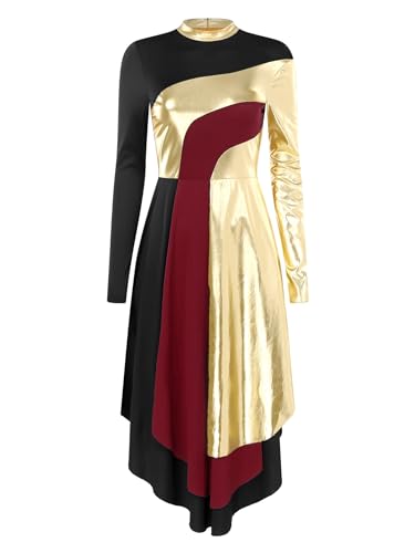 Winnrchan Choir Liturgical Dancewear for Women Long Sleeve Metallic Contemporary Dance Costumes Praise Dance Tunic Black X-Large