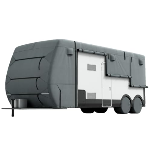 KING BIRD RV Cover, Heavy Duty Snow Protection, Fits 33-35ft Travel Trailers Campers, with Adhesive Repair Patches,Windproof Straps&Tire Covers 33-35
