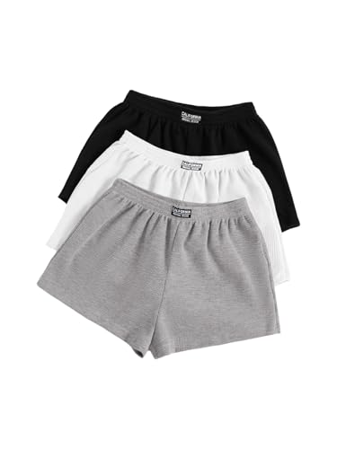 SOLY HUX Women's Summer Shorts 3 Packs Elastic Waist Wide