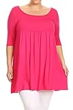 Plus Size Solid 3/4 Sleeve Relax Fit Jersey Knit Tunic Top Dress/Made in USA Hot Pink 3XL