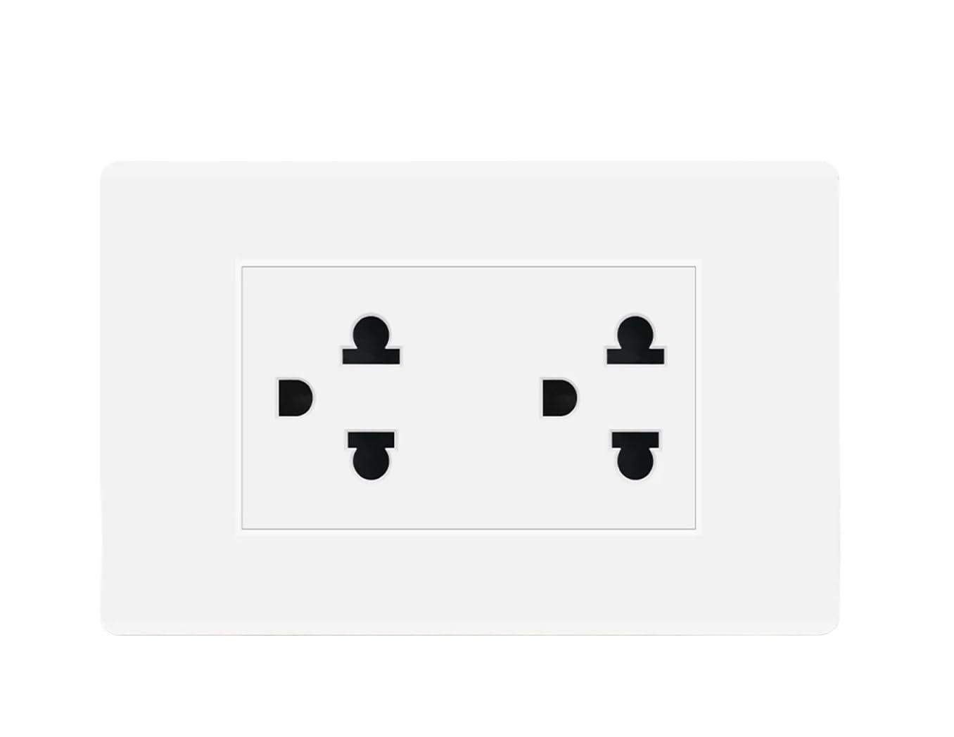 Multi-Purpose Socket, 15A US Universal Power Jack,AC 110-250V, 120mm x 74mm White Panel, Double Jack Power Wall Outlet