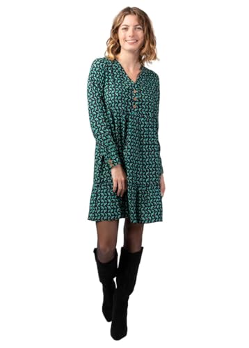 Robe courte manches longues en viscose Flora motif ethnique bleu pour femme
