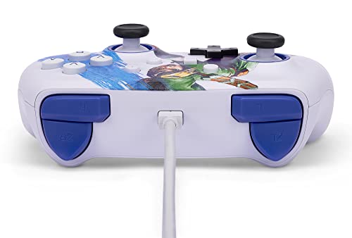Image of PowerA Enhanced Wired Gaming Controller for Nintendo Switch or Nintendo Switch OLED, The Legend of Zelda, Master Sword Attack, White /Blue (Officially Licensed)