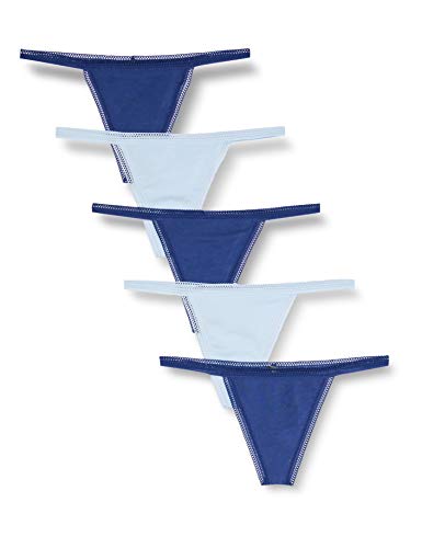 Iris & Lilly Ropa Interior Estilo Tanga en Algodón Mujer, Pack de 5, Azul/Azul Cielo, 38 Cover